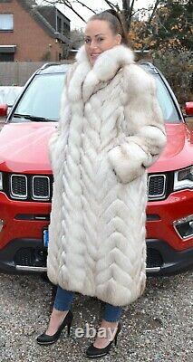 Us3519 Real Blue Fox Fur Coat Softy Skins Full Length Size L Blaufuchs Mantel