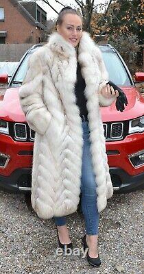Us3519 Real Blue Fox Fur Coat Softy Skins Full Length Size L Blaufuchs Mantel