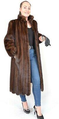 Us3577 Real Mink Fur Coat Full Length Farmer Mink Demi Buff Size L Wave Hem