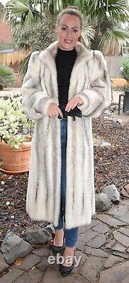 Us4114 Amazing Real Female Cross Mink Fur Coat Full Length Ranch Mink Size L