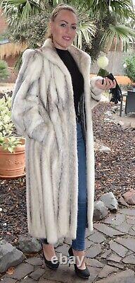 Us4114 Amazing Real Female Cross Mink Fur Coat Full Length Ranch Mink Size L