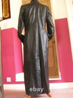 VALI black full length leather TRENCH COAT 14 12 steampunk goth duster long soft
