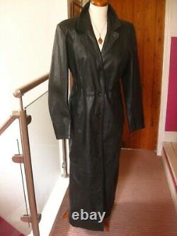 VALI black full length leather TRENCH COAT 14 12 steampunk goth duster long soft
