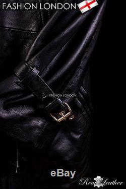 VAN HELSING Men's Full-Length Leather Coat Black Long Leather Duster Coat Jacket
