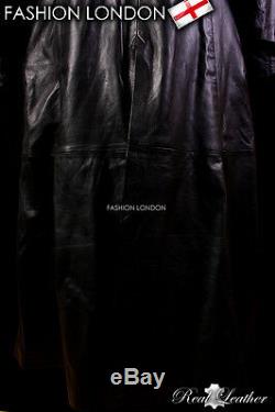 VAN HELSING Men's Full-Length Leather Coat Black Long Leather Duster Coat Jacket