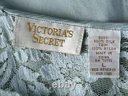 VICTORIA SECRET Vintage Gold Label Silk Lace Full Length Gown Slit Large FLAW