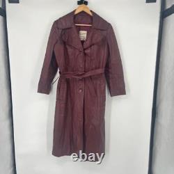 VINTAGE Vanessa Leather Trench Coat Womens Size Large Red Full Length Argentina