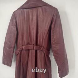 VINTAGE Vanessa Leather Trench Coat Womens Size Large Red Full Length Argentina