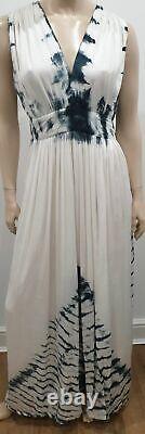 VIX PAULA HERMANNY White & Grey Cotton Tie Dye Summer Pleated Lined Maxi Dress L