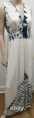 VIX PAULA HERMANNY White & Grey Cotton Tie Dye Summer Pleated Lined Maxi Dress L