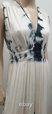 VIX PAULA HERMANNY White & Grey Cotton Tie Dye Summer Pleated Lined Maxi Dress L