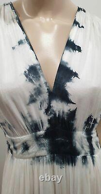 VIX PAULA HERMANNY White & Grey Cotton Tie Dye Summer Pleated Lined Maxi Dress L