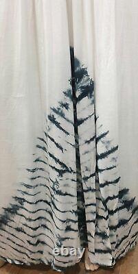 VIX PAULA HERMANNY White & Grey Cotton Tie Dye Summer Pleated Lined Maxi Dress L