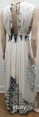 VIX PAULA HERMANNY White & Grey Cotton Tie Dye Summer Pleated Lined Maxi Dress L