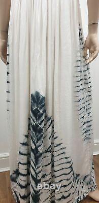 VIX PAULA HERMANNY White & Grey Cotton Tie Dye Summer Pleated Lined Maxi Dress L