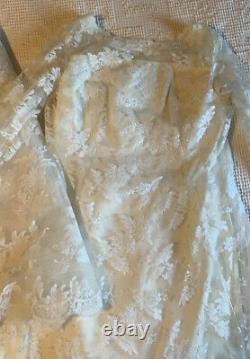 Vintage 60s Wedding Dress Maxi Lace With Full Length Lace Cape Train Large