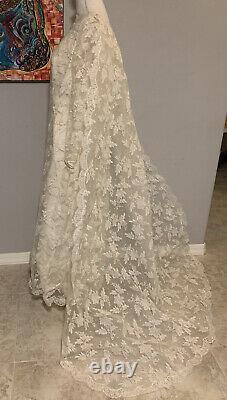 Vintage 60s Wedding Dress Maxi Lace With Full Length Lace Cape Train Large