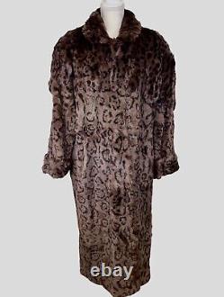 Vintage Brown Leopard Print Sheared Rabbit Fur Coat Full Length Long Large