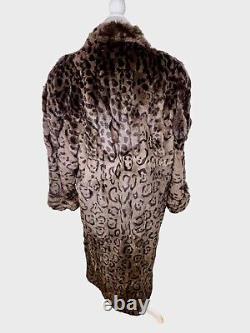Vintage Brown Leopard Print Sheared Rabbit Fur Coat Full Length Long Large