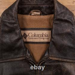 Vintage Columbia Leather Jacket L Dad Faded Brown Full Zip Mid Length Womens