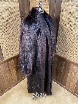 Vintage Full Length Ebony Long Haired Beaver Fur Coat Large 8 10
