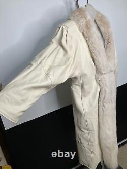 Vintage Ivory Full Length Leather Fur Trim Coat Large Toledo Furs Marquise