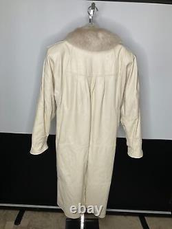 Vintage Ivory Full Length Leather Fur Trim Coat Large Toledo Furs Marquise