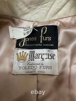 Vintage Ivory Full Length Leather Fur Trim Coat Large Toledo Furs Marquise