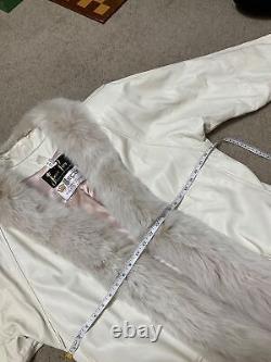 Vintage Ivory Full Length Leather Fur Trim Coat Large Toledo Furs Marquise