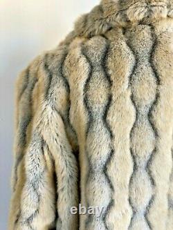 Vintage Libra Beige Grey Textured Full Length Luxury Faux Fur Coat Large 18 20