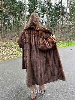 Vintage Mink Fur Coat, Large Size Mink Coat, Luxurious Dark Brown Full-Length