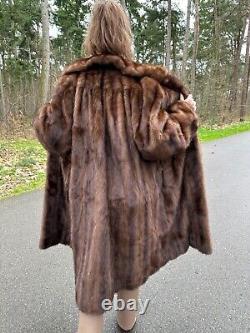 Vintage Mink Fur Coat, Large Size Mink Coat, Luxurious Dark Brown Full-Length