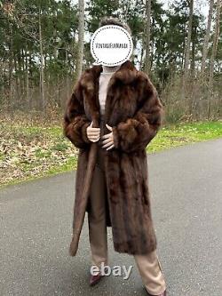 Vintage Mink Fur Coat, Large Size Mink Coat, Luxurious Dark Brown Full-Length