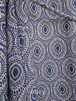 Vintage Paisley Blue Purple Silver Batwing Full Length Maxi Dress Crimplene