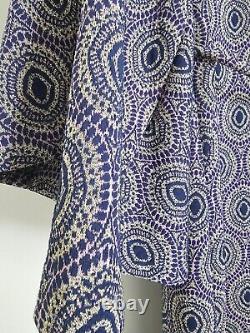 Vintage Paisley Blue Purple Silver Batwing Full Length Maxi Dress Crimplene