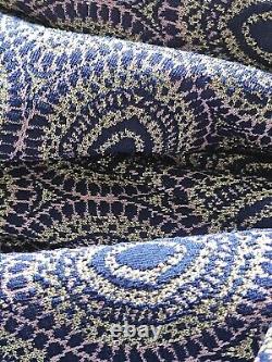 Vintage Paisley Blue Purple Silver Batwing Full Length Maxi Dress Crimplene