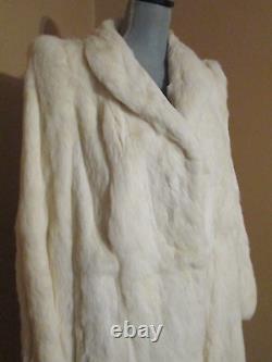 Vintage REAL genuine Rabbit FUR Full length Long Coat Cream White Large 12