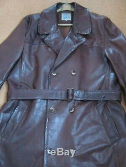 Vintage Sam Walker'Flying Togs' Full Length Heavyweight Leather Coat Size 48
