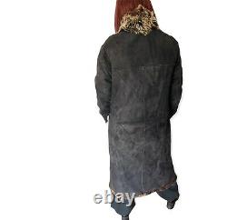 Vintage Suede Coat Afghan 100% Sheepskin Jacket Full Length Black Winter VGC L