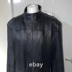 Vintage Waterproofed Black Leather Long Riding Coat Matrix Full Length X Large