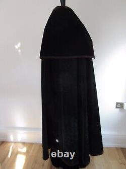 Vintage full length black cape with brown edge trim large collar/ hood