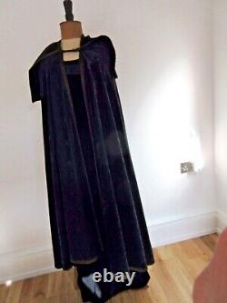 Vintage full length black cape with brown edge trim large collar/ hood