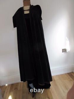 Vintage full length black cape with edge trim large collar/ hood