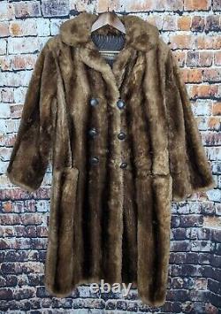 Vtg Full Length SCHLAMPPS Fur Coat Mink Beaver Brown Long Large XL Church Real