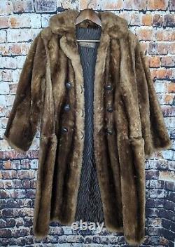 Vtg Full Length SCHLAMPPS Fur Coat Mink Beaver Brown Long Large XL Church Real