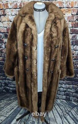 Vtg Full Length SCHLAMPPS Fur Coat Mink Beaver Brown Long Large XL Church Real