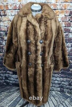 Vtg Full Length SCHLAMPPS Fur Coat Mink Beaver Brown Long Large XL Church Real