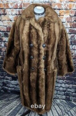 Vtg Full Length SCHLAMPPS Fur Coat Mink Beaver Brown Long Large XL Church Real