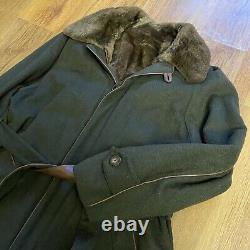 Vtg Revillon Wool Overcoat Coat Full Fur Lining Green Large Full Length Winter