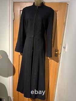 WALLIS FULL LENGTH WINTER COAT BLACK WOOL LINED EMBROIDERED Size L Euro 46